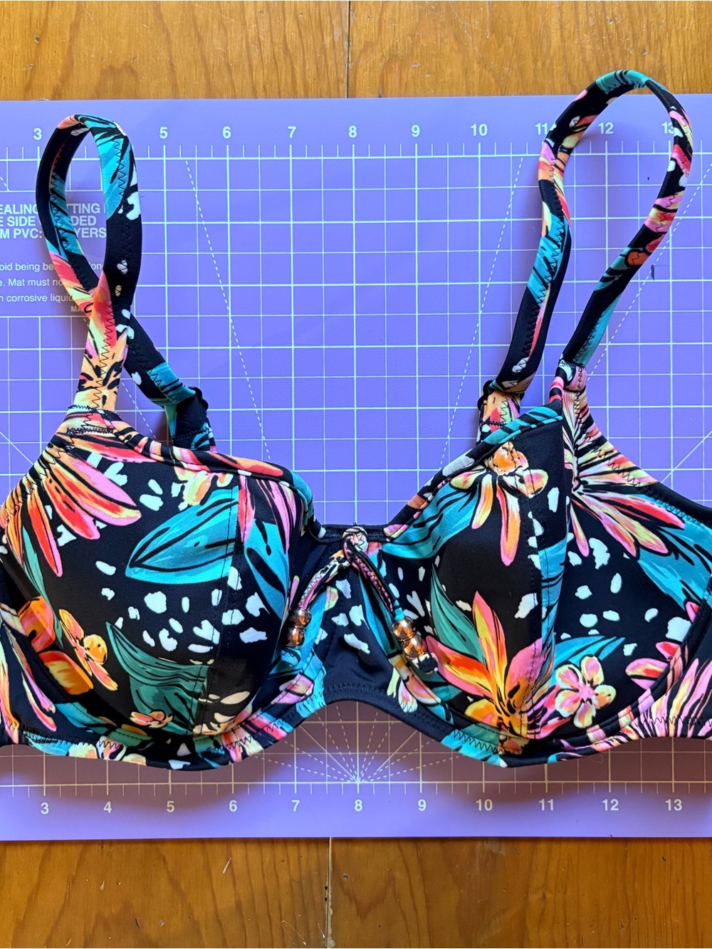 Freya Swim | Black Retro Florals Bikini Top with Tie Detail - Picture 1 of 5